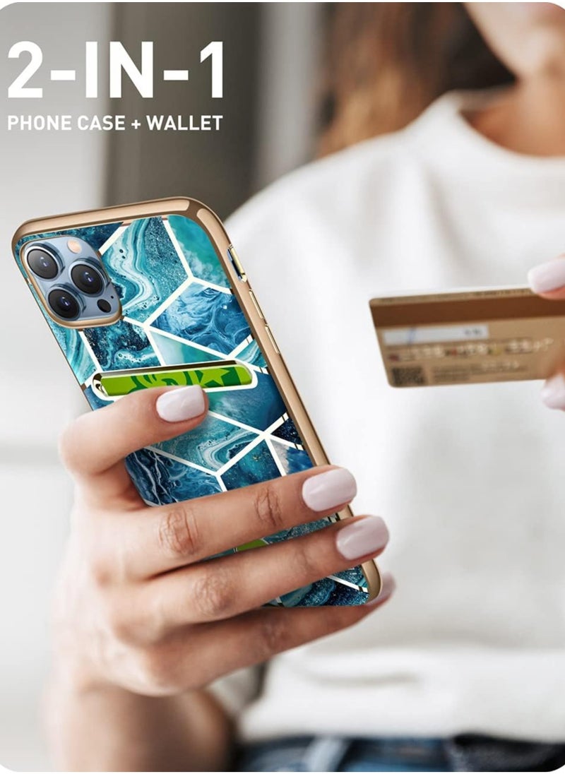 Cosmo Wallet Slim Designer Wallet Case Card Holder for iPhone 13 Pro Max 6.7 Inches Ocean