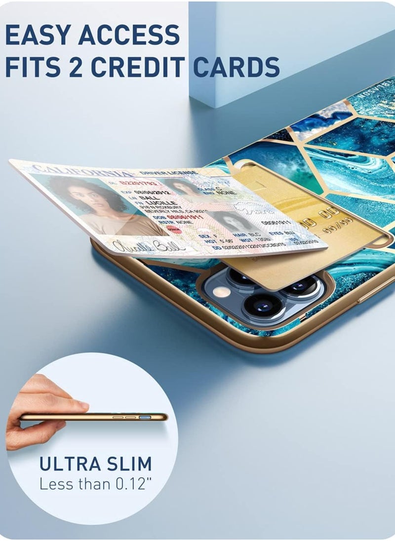 Cosmo Wallet Slim Designer Wallet Case Card Holder for iPhone 13 Pro Max 6.7 Inches Ocean