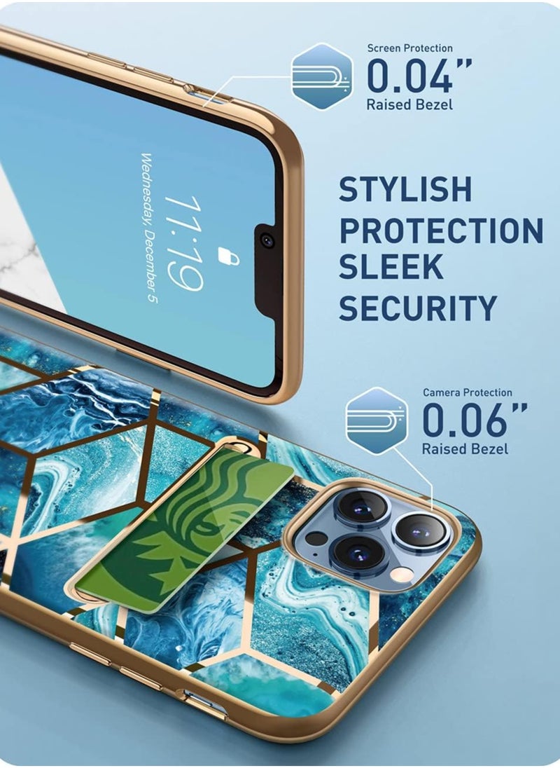 Cosmo Wallet Slim Designer Wallet Case Card Holder for iPhone 13 Pro Max 6.7 Inches Ocean