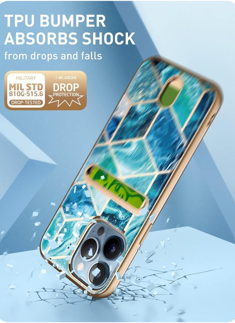Cosmo Wallet Slim Designer Wallet Case Card Holder for iPhone 13 Pro Max 6.7 Inches Ocean