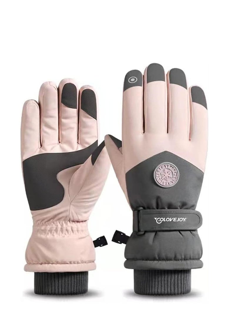 SYOSI Winter Ski Gloves, Waterproof and Windproof Touchscreen Snow Gloves for Men Women, Anti-Slip Snowboard Warm Winter Gloves for Cold Weather, Perfect Thermal Protection, Pink, 1 Pair - Image 1