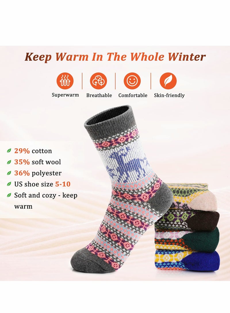 KASTWAVE Wool Socks for Women, Vintage Winter Warm Wool Socks for Women, Soft Cozy Socks, Thick Knit Boots Socks for Women / Men (5 Pairs) - Image 3