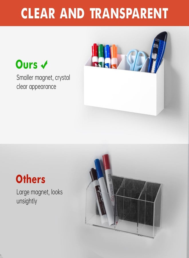 Banafich Magnetic Dry Erase Marker Holder, Acrylic Magnet Pen Holder for Whiteboard, Refrigerator, Magnetic Fridge Organizer for Office, Classroom, Whiteboard Maker Holder, Locker Organizer(White) - Image 4