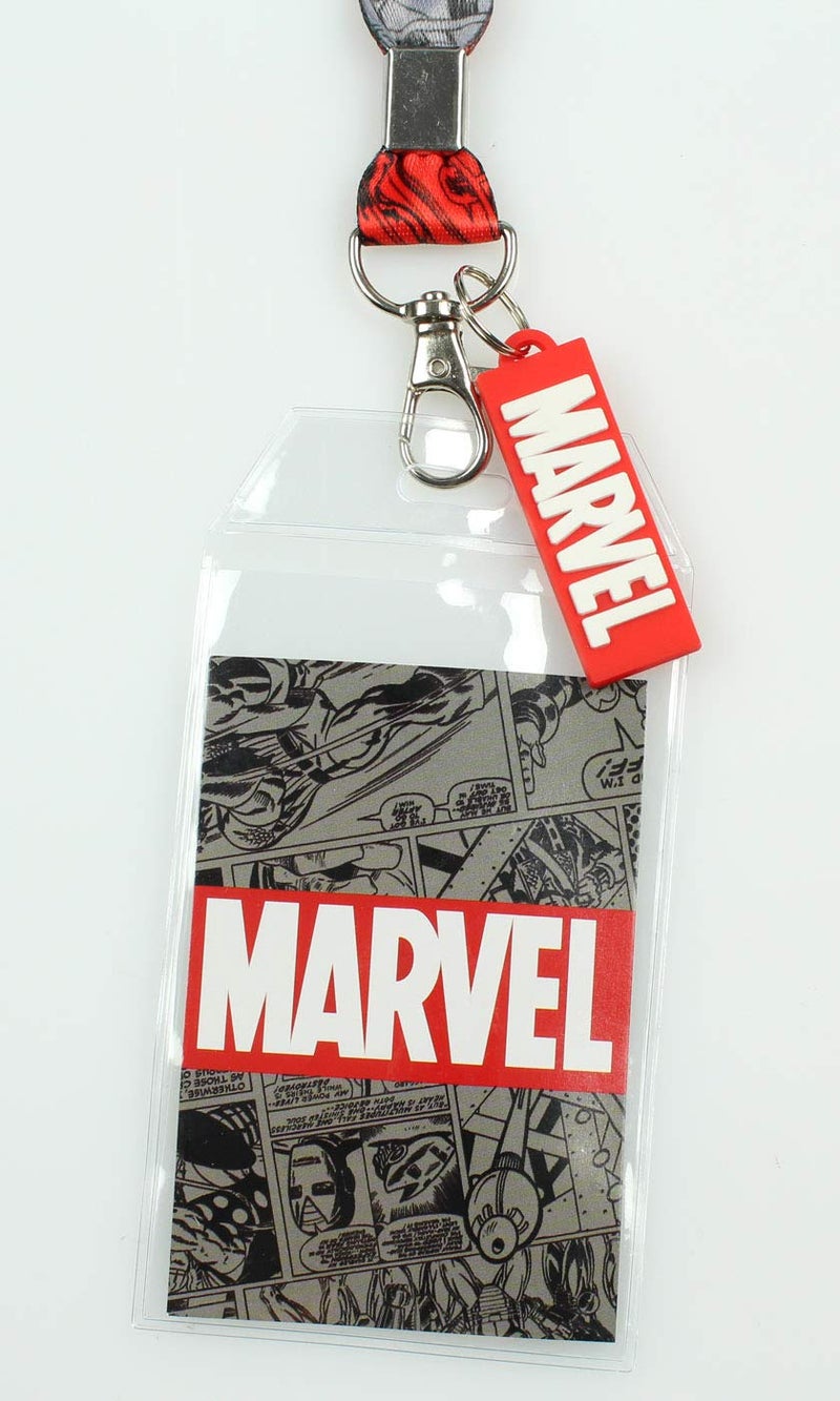 Bioworld Marvel Lanyard ID Badge Holder, 2" Rubber Charm Pendant with Raised Script and 2 Sided Vintage Comic Strip Pattern - Image 2