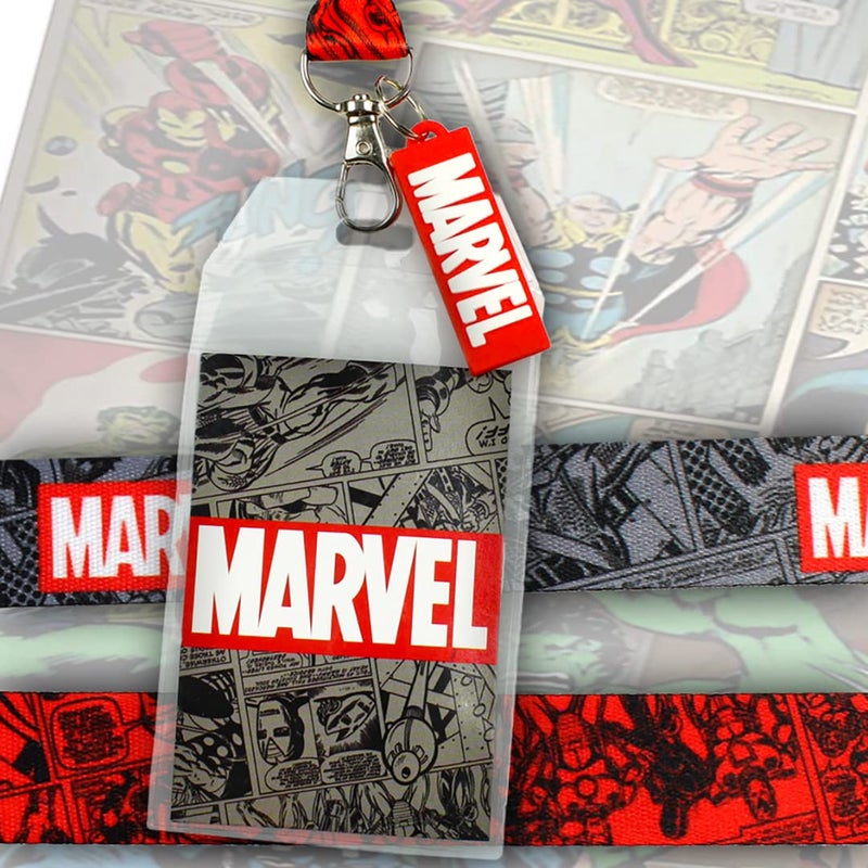 Bioworld Marvel Lanyard ID Badge Holder, 2" Rubber Charm Pendant with Raised Script and 2 Sided Vintage Comic Strip Pattern - Image 4