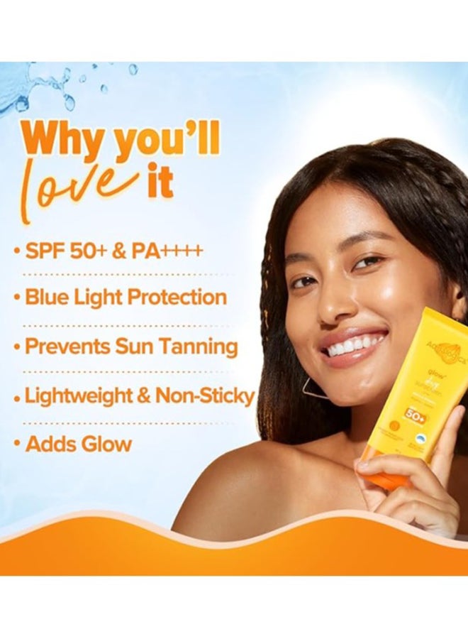 أكوالوجيكا واقي الشمس Aqualogica Glow+ Dewy خفيف الوزن ومرطب مع عامل حماية من الشمس SPF 50+ وPA++++ للأشعة فوق البنفسجية فئة A وB والبشرة المختلطة والمتوهجة - 80 جم - Image 4