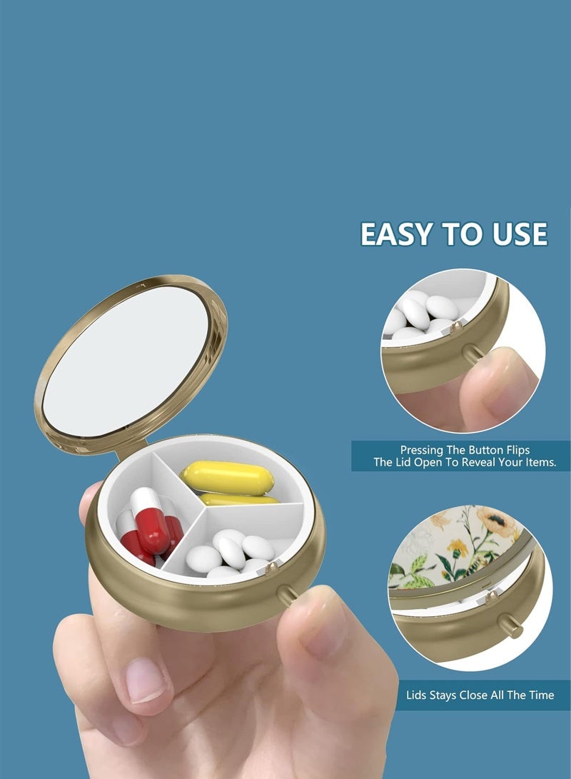 lebonaer Pill Box With 3 Compartments - Portable Medicine Case for Pocket or Purse, Decorative Metal Vitamin Organizer, Unique Gift (starlit sky) - Image 2