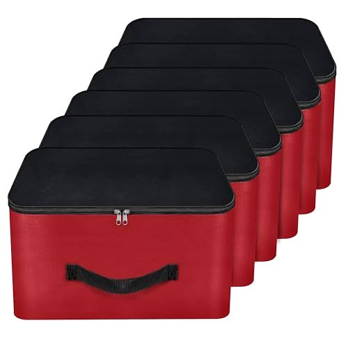 NISUN 6 Pack Nylon Wardrobe Bag Underbed Moisture Proof Cloth Storage Organizer, Storage box for Clothes Saree Bags with Zippered Closure & Handle(Red & Black, 38.1x25.4x35cm),Square - Image 1