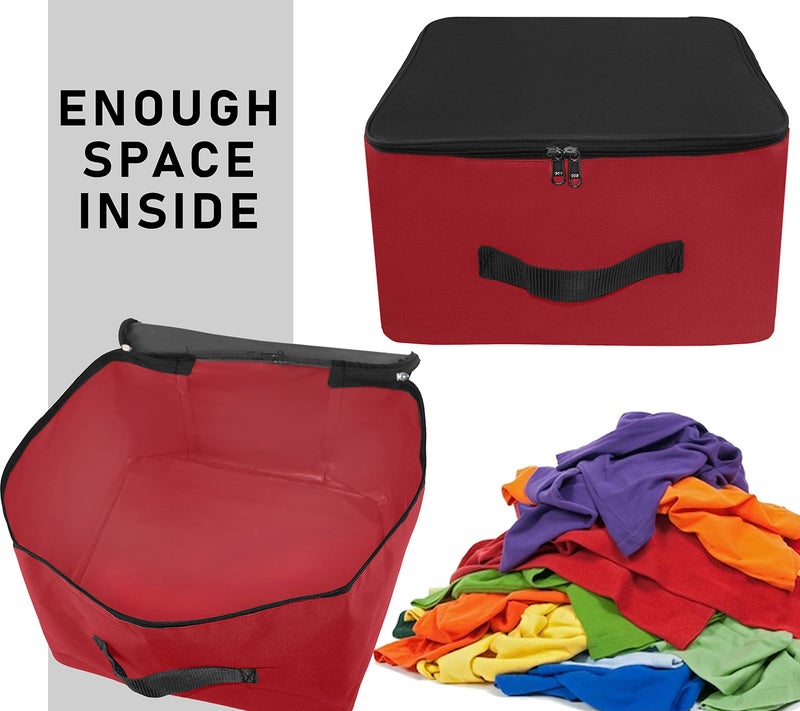 NISUN 6 Pack Nylon Wardrobe Bag Underbed Moisture Proof Cloth Storage Organizer, Storage box for Clothes Saree Bags with Zippered Closure & Handle(Red & Black, 38.1x25.4x35cm),Square - Image 3
