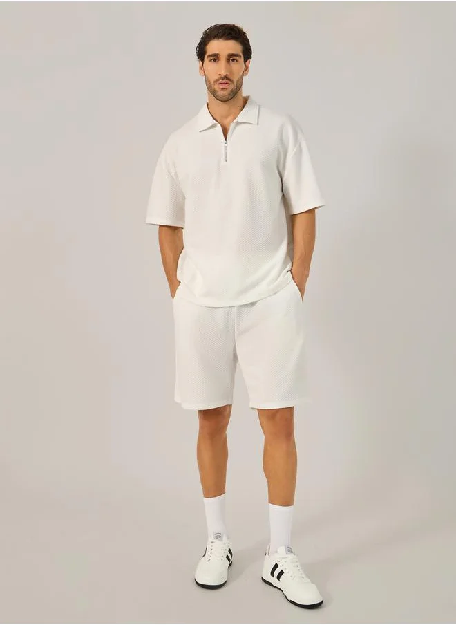 Styli Textured Relaxed Fit Polo T-Shirt and Shorts Co-Ords