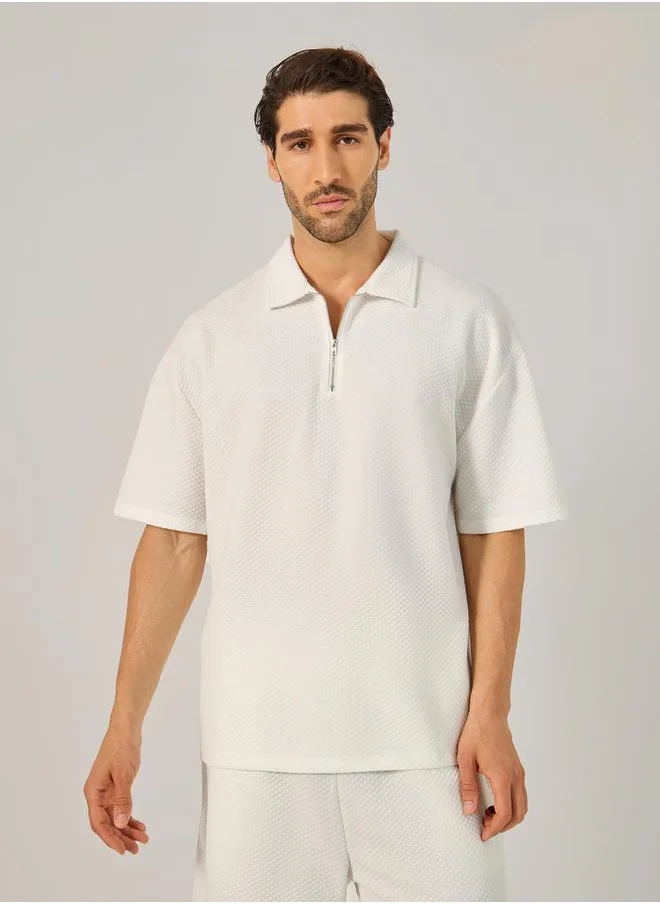 Styli Textured Relaxed Fit Polo T-Shirt and Shorts Co-Ords