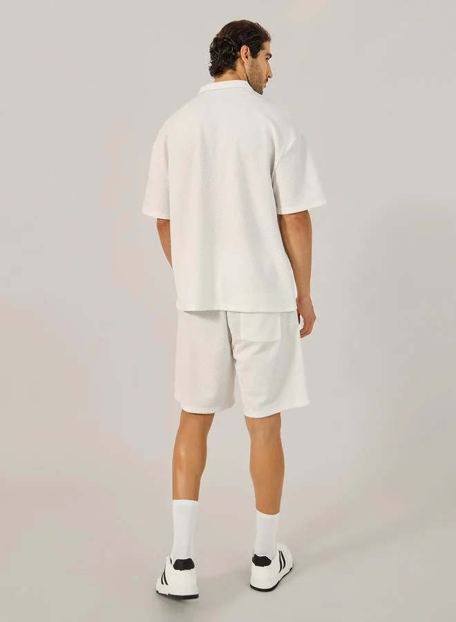Styli Textured Relaxed Fit Polo T-Shirt and Shorts Co-Ords