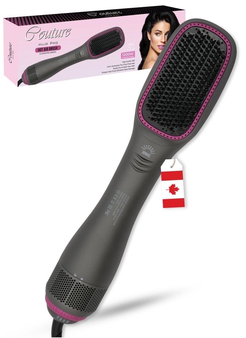 Couture Hair Pro One Step Hot Air Brush - 1200 Watts Professional Styler Blow Dryer With Anti-Scald Comb - Ceramic Ionic Hair Dryer Grey  - Image 1