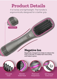 Couture Hair Pro One Step Hot Air Brush - 1200 Watts Professional Styler Blow Dryer With Anti-Scald Comb - Ceramic Ionic Hair Dryer Grey  - Image 4