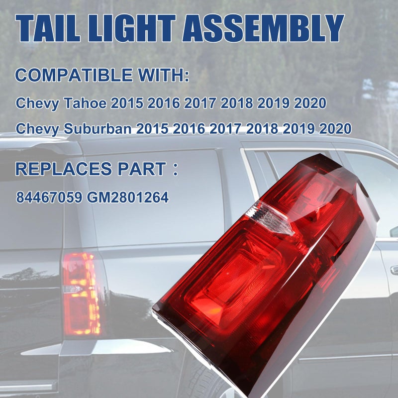Goopool Tail Light Assembly Compatible with 2015 2016 2017 2018 2019 2020 Chevy Tahoe Suburban LED Brake Lamp Right Passenger Side 84467059 GM2801264 - Image 2