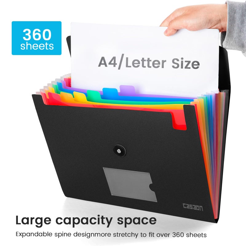 CASAON 13 Pocket Expanding File Folder Accordian File Organizer, A4 Letter Size Paper Document Receipt Holder for School Office Supplies, Black - Image 5