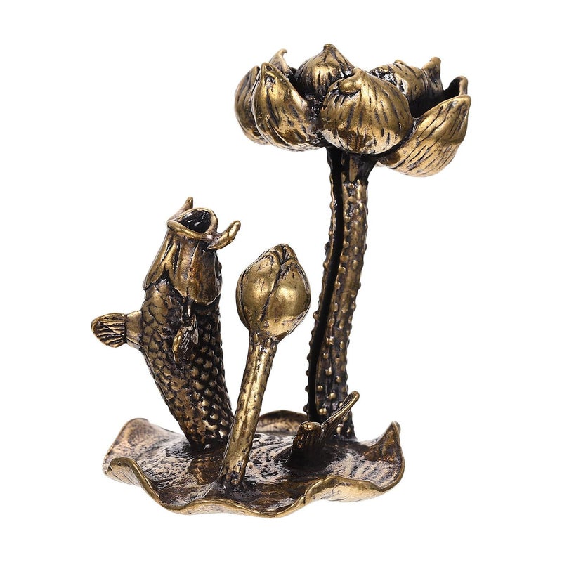 Vintage Copper Incense Burner With Fish And Lotus Design For Home Fragrance - Image 2