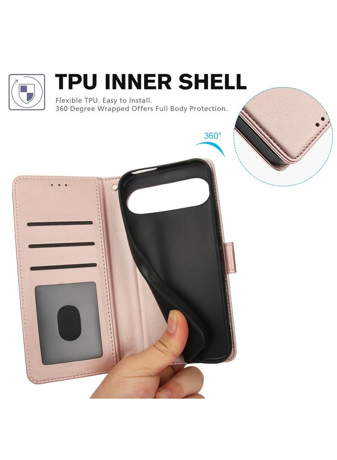 S-TOP Case For Google Pixel 9 Pro XL Skin Feel Pure Color Card Slots Leather Phone Case with Dual Lanyard - Image 4