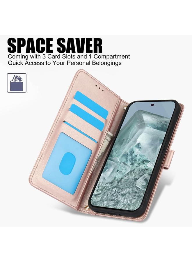 S-TOP Case For Google Pixel 9 Pro XL Skin Feel Pure Color Card Slots Leather Phone Case with Dual Lanyard - Image 2