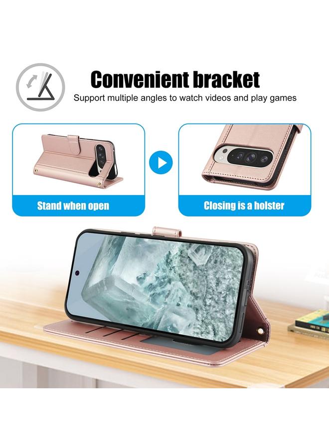 S-TOP Case For Google Pixel 9 Pro XL Skin Feel Pure Color Card Slots Leather Phone Case with Dual Lanyard - Image 3