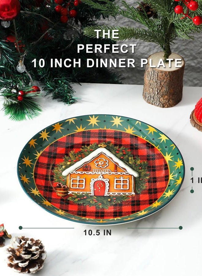 HASENSE Christmas Dinner Plates, 10.5 Inch Ceramic Plates Set of 6, Dinnerware Dish for Kitchen for Steak, Pasta, Pizza, Serving Plate Microwave, Oven and Dishwasher Safe, Holiday Dining Collection - Image 2