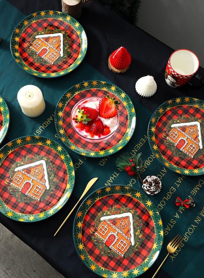 HASENSE Christmas Dinner Plates, 10.5 Inch Ceramic Plates Set of 6, Dinnerware Dish for Kitchen for Steak, Pasta, Pizza, Serving Plate Microwave, Oven and Dishwasher Safe, Holiday Dining Collection - Image 5