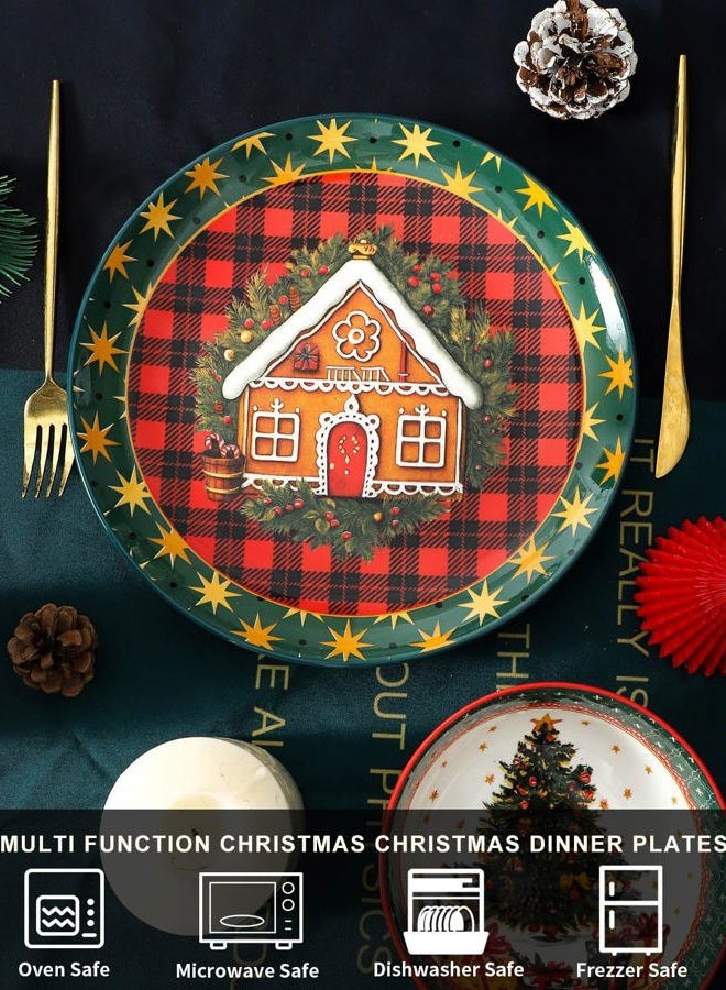 HASENSE Christmas Dinner Plates, 10.5 Inch Ceramic Plates Set of 6, Dinnerware Dish for Kitchen for Steak, Pasta, Pizza, Serving Plate Microwave, Oven and Dishwasher Safe, Holiday Dining Collection - Image 4