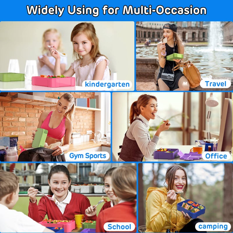 Jelife Bento Lunch Box for Kids - 1450ml Leakproof Kids Bento Box 6 Compartments Toddler Lunch boxes with Silverware for Back to School  Reusable LunchBox Snack Container for Daycare - Image 4