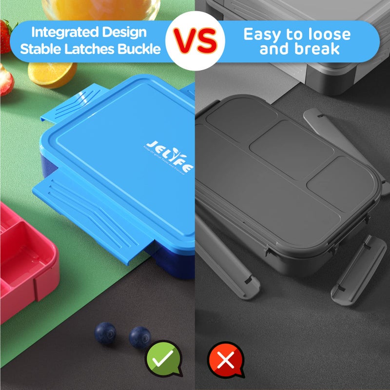 Jelife Bento Lunch Box for Kids - 1450ml Leakproof Kids Bento Box 6 Compartments Toddler Lunch boxes with Silverware for Back to School  Reusable LunchBox Snack Container for Daycare - Image 3