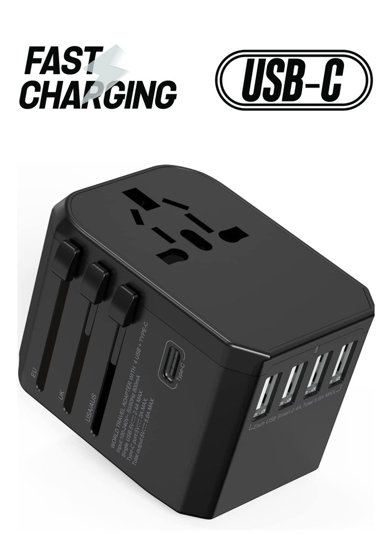 Universal Travel Adapter with 4 Ultra-Fast USB Port and 1 Ultra-Fast USB Type C Port and Power Socket Worldwide Plugs - Image 1
