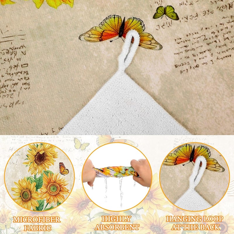 Bencailor 6 Pcs Sunflower Kitchen Towels Decorative Sets Dish Towels Absorbent Fast Drying Hand Tea Vintage Hanging Reusable Cleaning Dishcloths for Cooking Farmhouse Bathroom Accessory - Image 5