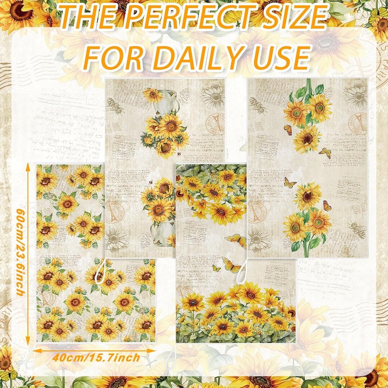 Bencailor 6 Pcs Sunflower Kitchen Towels Decorative Sets Dish Towels Absorbent Fast Drying Hand Tea Vintage Hanging Reusable Cleaning Dishcloths for Cooking Farmhouse Bathroom Accessory - Image 3