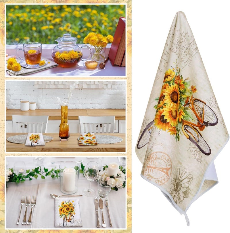 Bencailor 6 Pcs Sunflower Kitchen Towels Decorative Sets Dish Towels Absorbent Fast Drying Hand Tea Vintage Hanging Reusable Cleaning Dishcloths for Cooking Farmhouse Bathroom Accessory - Image 2