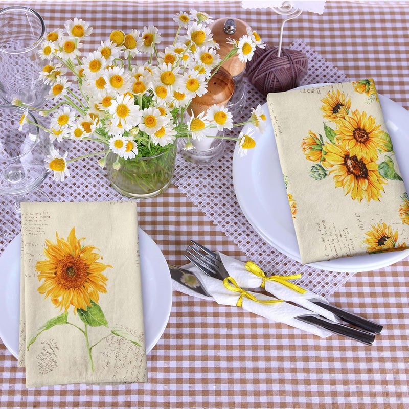 Bencailor 6 Pcs Sunflower Kitchen Towels Decorative Sets Dish Towels Absorbent Fast Drying Hand Tea Vintage Hanging Reusable Cleaning Dishcloths for Cooking Farmhouse Bathroom Accessory - Image 4