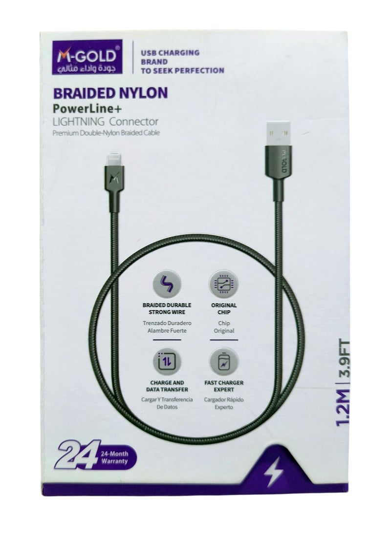 Generic - M-GOLD PowerLine+ Braided Nylon USB Cable with Lightning Connector - 1.2M (3.9FT) - Durable and Fast Charging - Image 1
