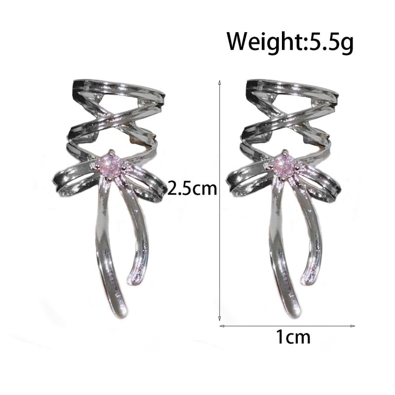 FUTIMELY Dainty Bowknot Clip On,Sweet Silver Geometric Bow Ribbon Ear Cuff Earrings,Charming Small Metal Bow Knot Cartilage No Percing Earrings for Women (Silver) - Image 4