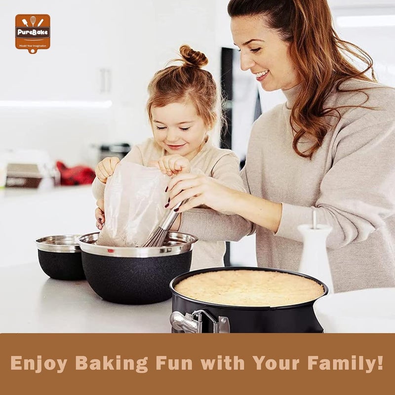PureBake قوالب كعك معتمدة من SGS عالية الجودة | صينية كعك 8 بوصة - قاعدة قابلة للإزالة مطلية بتفلون، صواني كعك غير لاصقة/مقالي/صواني للاستخدام في الميكروويف، الفرن وأدوات الخبز، باللون الأسود - Image 3