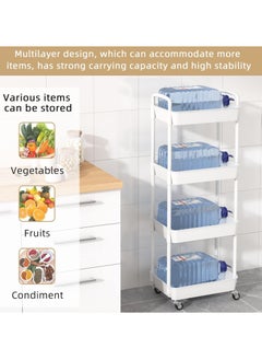 General 4-Tier Rolling Utility Cart with Wheels Detachable Utility Storage Cart Rack with Handle and Lockable Casters Multi-Functional Storage Trolley for Office Kitchen Bathroom (White 4-Tier)  - Image 5