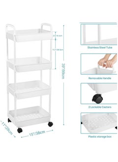 General 4-Tier Rolling Utility Cart with Wheels Detachable Utility Storage Cart Rack with Handle and Lockable Casters Multi-Functional Storage Trolley for Office Kitchen Bathroom (White 4-Tier)  - Image 4