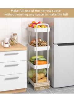 General 4-Tier Rolling Utility Cart with Wheels Detachable Utility Storage Cart Rack with Handle and Lockable Casters Multi-Functional Storage Trolley for Office Kitchen Bathroom (White 4-Tier)  - Image 2