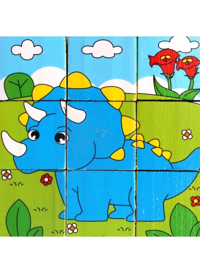 Trinkets & More - 3D Jigsaw Puzzle Wooden Cube Block Animals 6 Face 9 Pieces with Storage Tray Kids 3+ Years (Dinosaurs) - Image 4