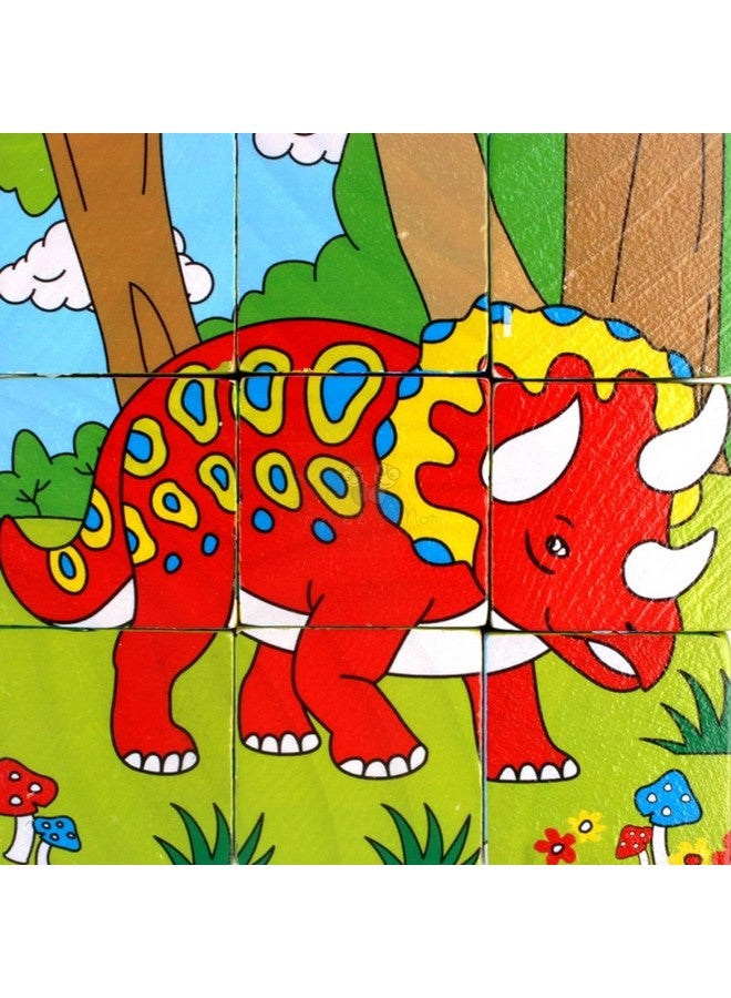 Trinkets & More - 3D Jigsaw Puzzle Wooden Cube Block Animals 6 Face 9 Pieces with Storage Tray Kids 3+ Years (Dinosaurs) - Image 3