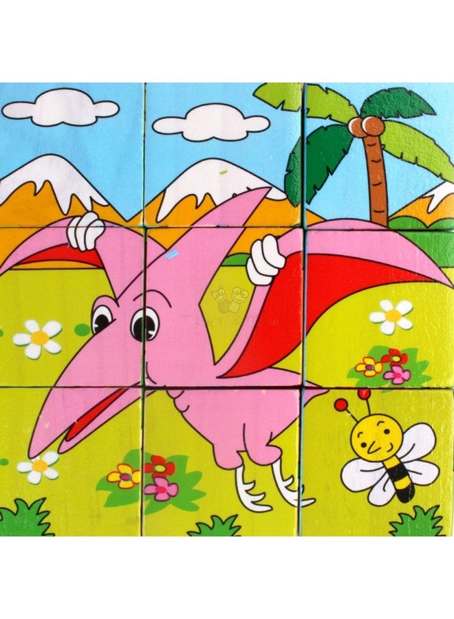 Trinkets & More - 3D Jigsaw Puzzle Wooden Cube Block Animals 6 Face 9 Pieces with Storage Tray Kids 3+ Years (Dinosaurs) - Image 2