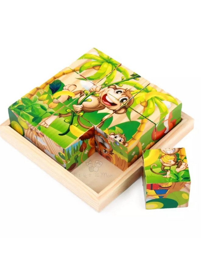 Trinkets & More - 3D Jigsaw Puzzle Wooden Cube Block Animals 6 Face 9 Pieces with Storage Tray Kids 3+ Years (Dinosaurs) - Image 5