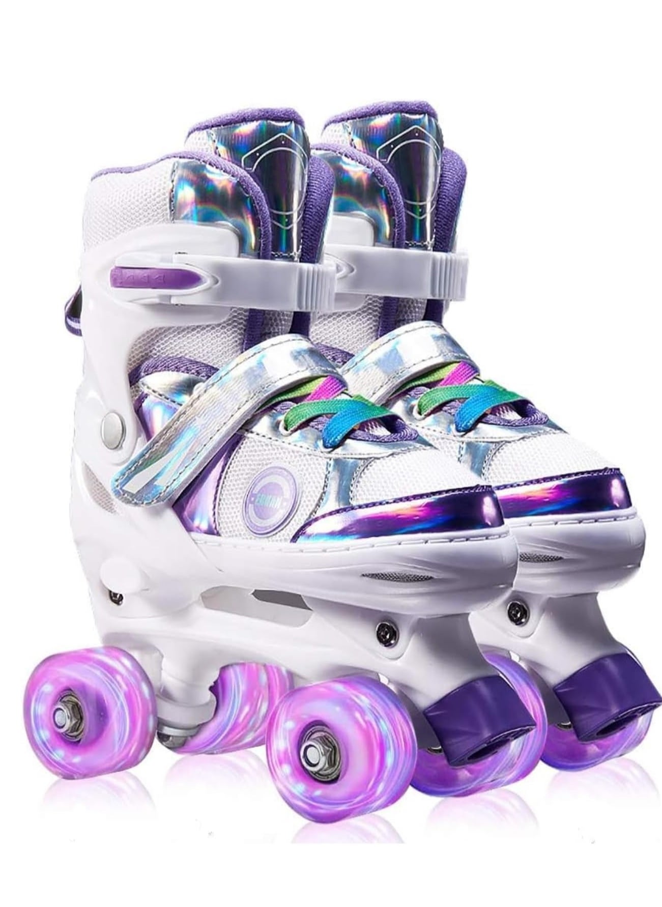 Y&D Girls Roller Skates for Kids Children todders Beginner 4 Size Adjustable for Ages 3-8 or 6-12 Years Old Girls with Light Up Wheels and Colorful Shoelaces 