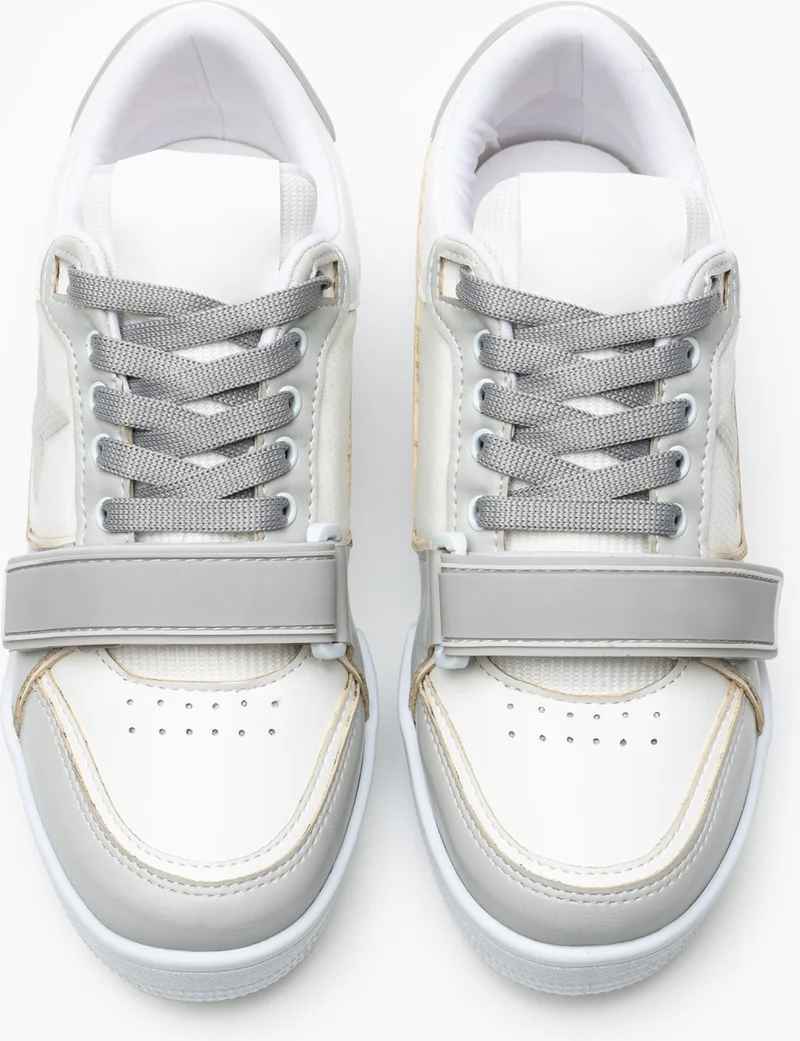 نيشانتاشي شوز Manny White Silver Detailed Thick Sole Women's Lace-Up Sports Shoes