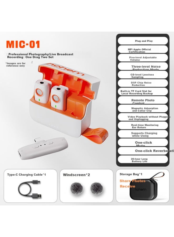 Hohem Mic01 Wireless Lavalier Microphone Dual-headset Live Broadcast Microphone Interpreter Device Anchor Tiktok Short Video Camera Recording Apple Outdoor Interview Apple 14