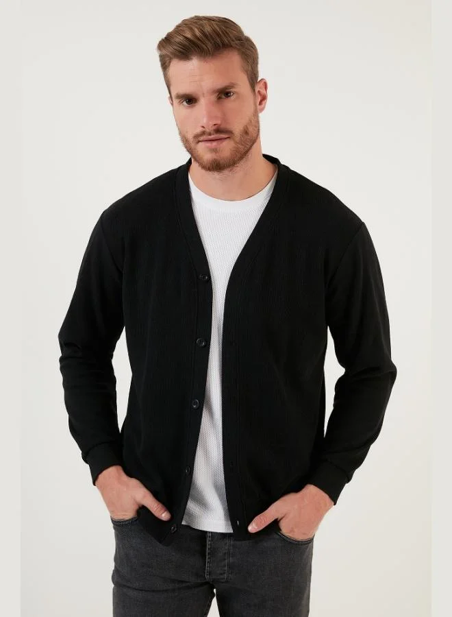 بوراتي كارديجان رجالي قطن بياقة على شكل  بفتحة أزرار قطعتين