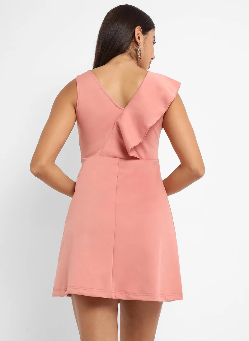 Pinacolada  Women's Salmon Pink Asymmetrical Ruffle Dress for Women | Best Price UAE