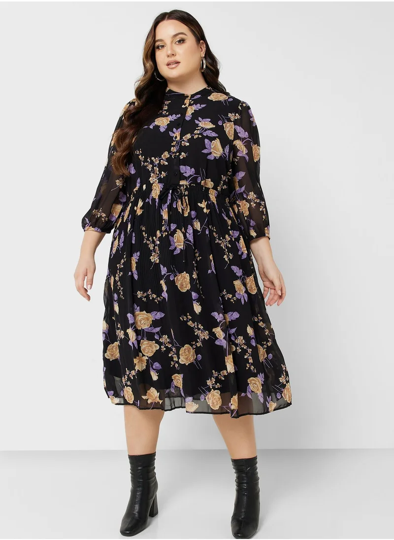 Only Carmakoma Floral Print Plisse Dress